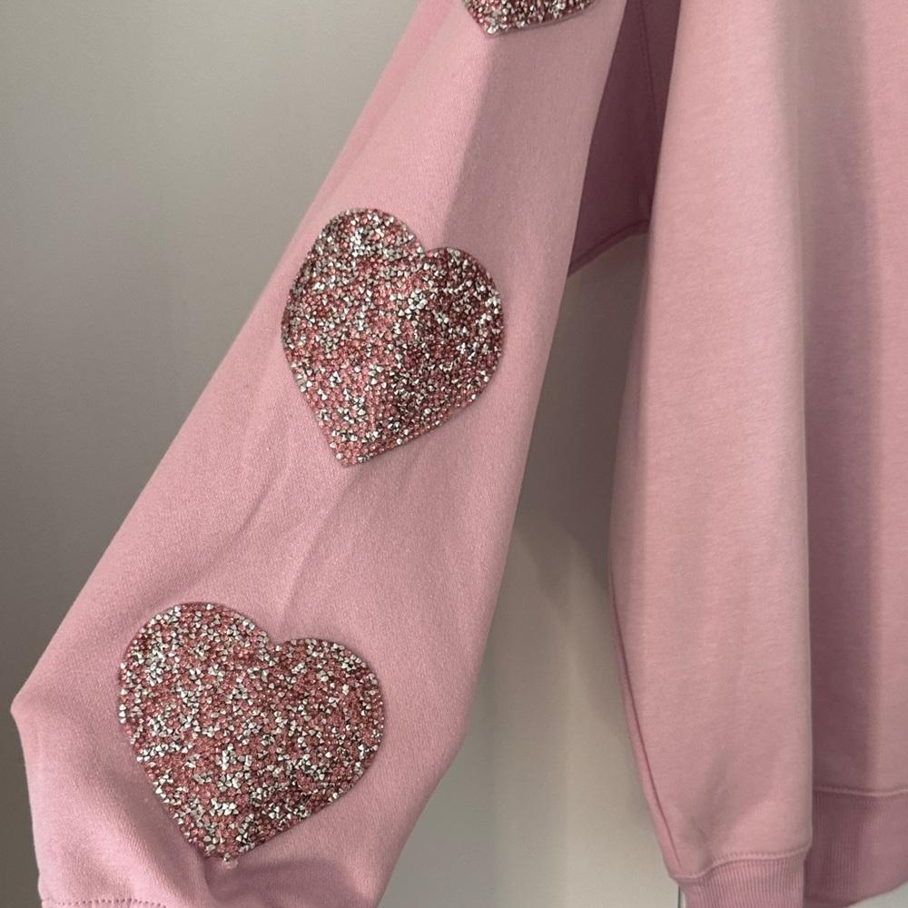 Pink Heart Embellished Sweatshirt